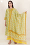 Chanderi Silk Kurta Pant With Dupatta Block Print