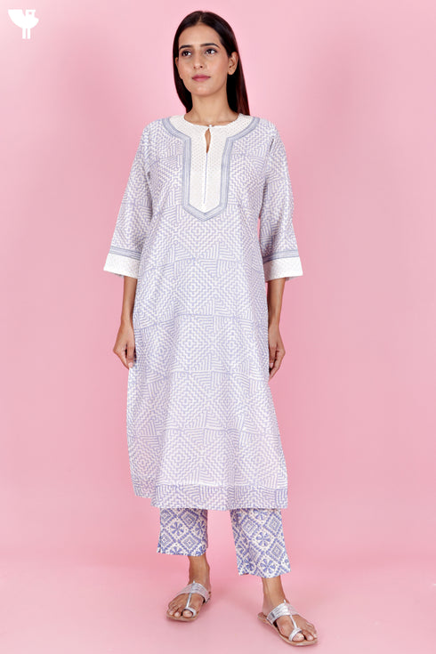 Chanderi Silk Kurta Pant Set With Dupatta Block Print