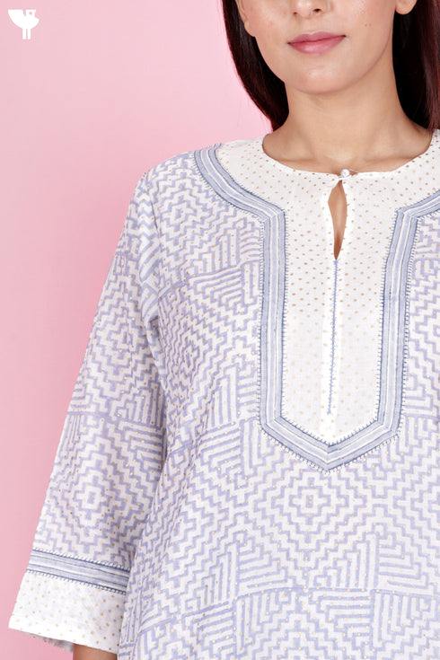 Chanderi Silk Kurta Pant Set With Dupatta Block Print