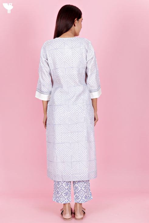 Chanderi Silk Kurta Pant Set With Dupatta Block Print