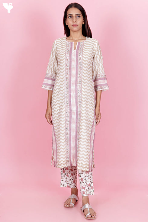 Chanderi Silk Kurta Pant With Dupatta Set With Block Print