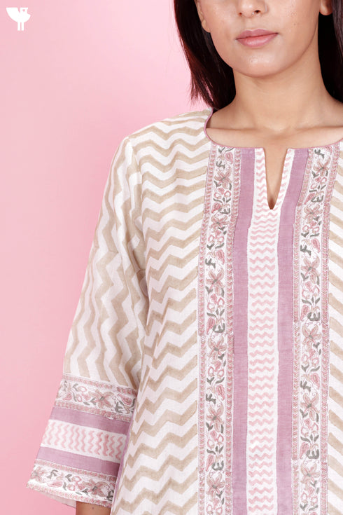 Chanderi Silk Kurta And Pant Set With Block Print