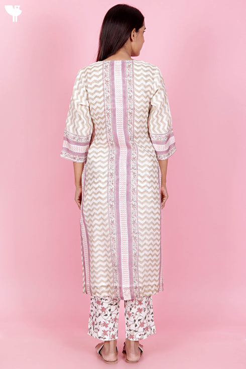 Chanderi Silk Kurta And Pant Set With Block Print