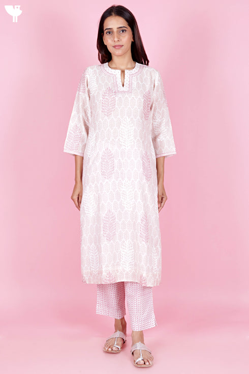 Chanderi Silk Kurta Dupatta And Pant Set With Block Print