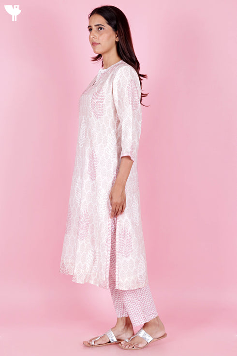 Chanderi Silk Kurta Dupatta And Pant Set With Block Print