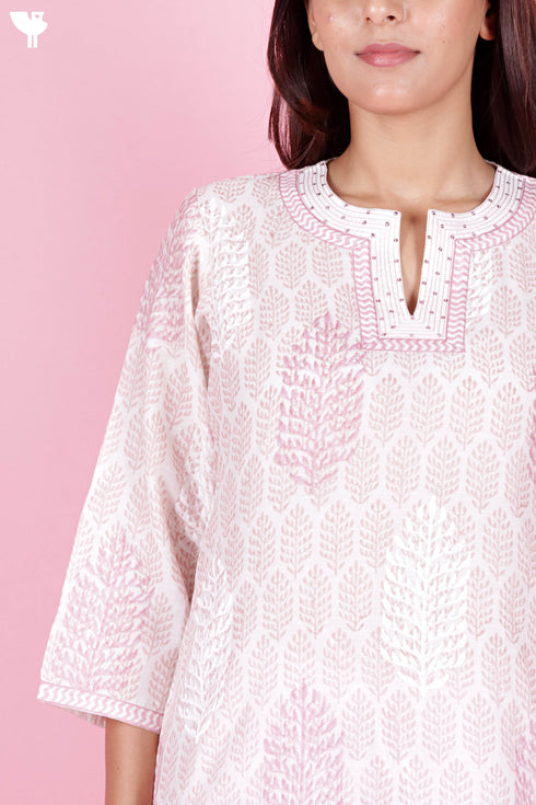 Chanderi Silk Kurta Dupatta And Pant Set With Block Print