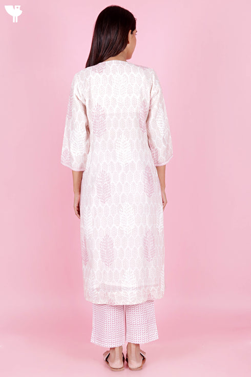 Chanderi Silk Kurta Dupatta And Pant Set With Block Print