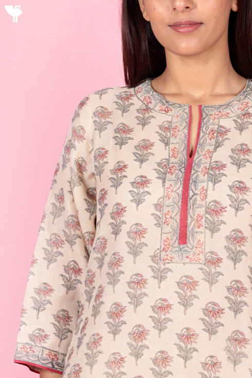 Chanderi Silk Kurta Pant Set With Dupatta Block Print