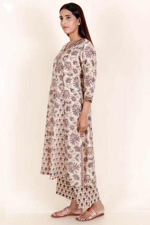 Chanderi Silk Kurta Pant With Dupatta In Floral Block Print