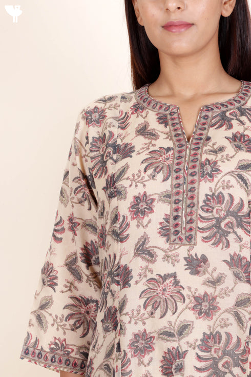 Chanderi Silk Kurta Pant With Dupatta In Floral Block Print