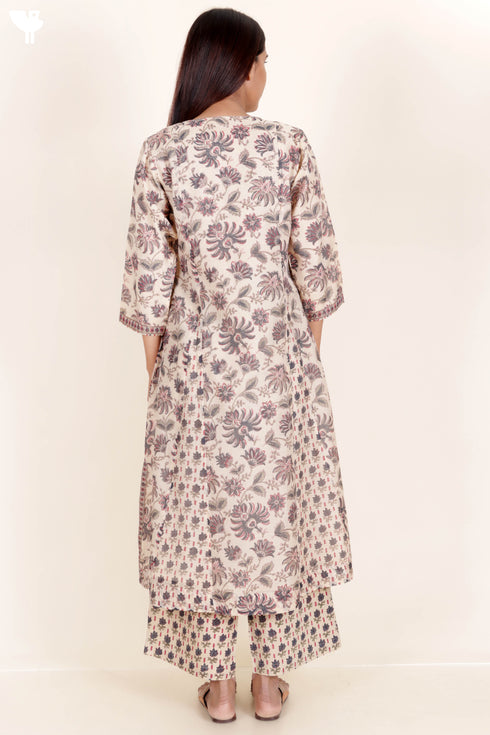 Chanderi Silk Kurta Pant With Dupatta In Floral Block Print