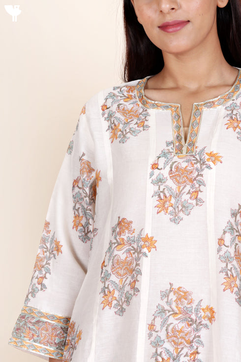 Chanderi Silk Kurta Pant And Dupatta Set In Block Print