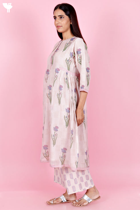 Chanderi Silk Kurta Pant And Dupatta Set In Block Print