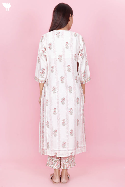 Chanderi Silk Kurta Pant And Dupatta Set In Block Print