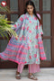 Kota Doria Kurta Pant Set With Dupatta In Block Print