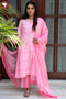 Kota Doria Kurta Pant Set With Dupatta In Block Print