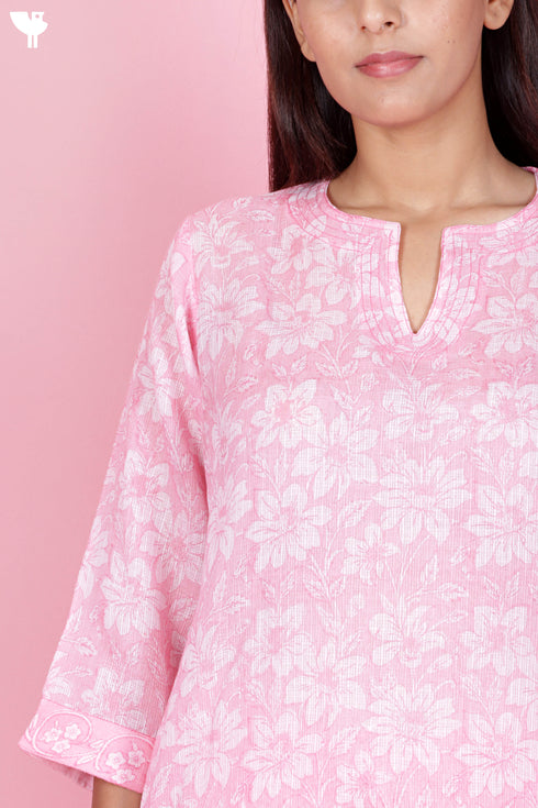 Kota Doria Kurta Pant Set With Dupatta In Block Print