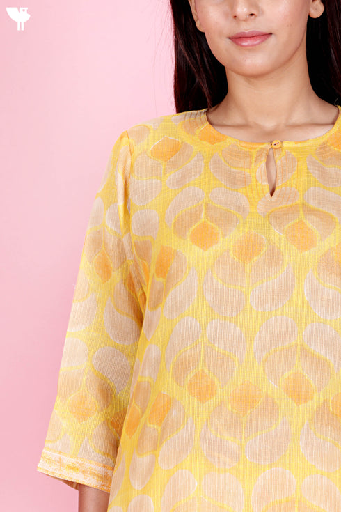 Kota Doria Kurta Pant Set With Dupatta In Block Print