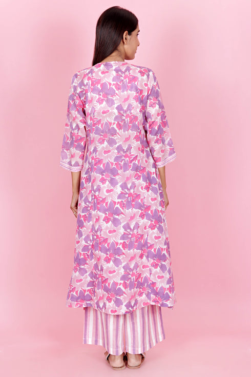 Mulmul Cotton Kurta Pant And Dupatta Set In Block Print