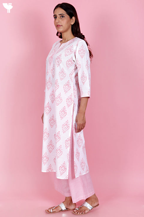 Cotton Kurta And Pant Set In Block Print