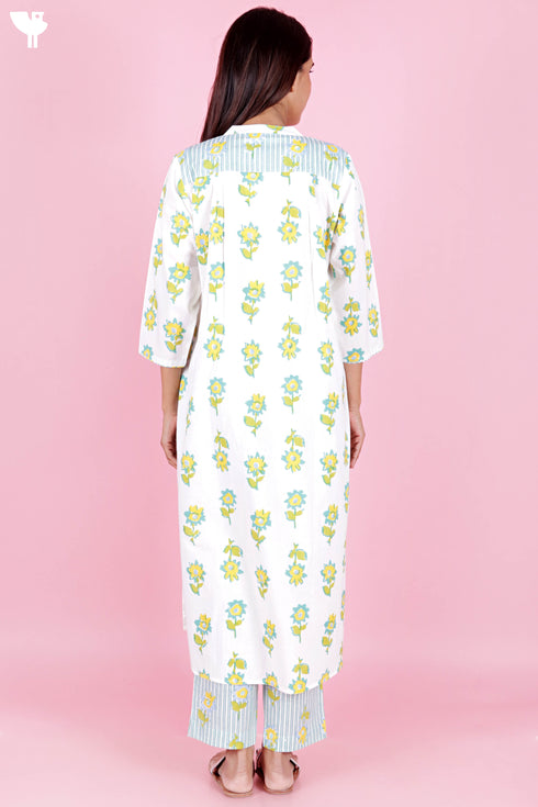 Cambric Cotton Kurta And Pant Set In Block Print
