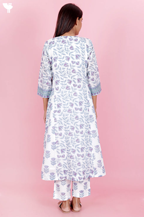 Mulmul Cotton Kurta Pant And Dupatta Set In Block Print