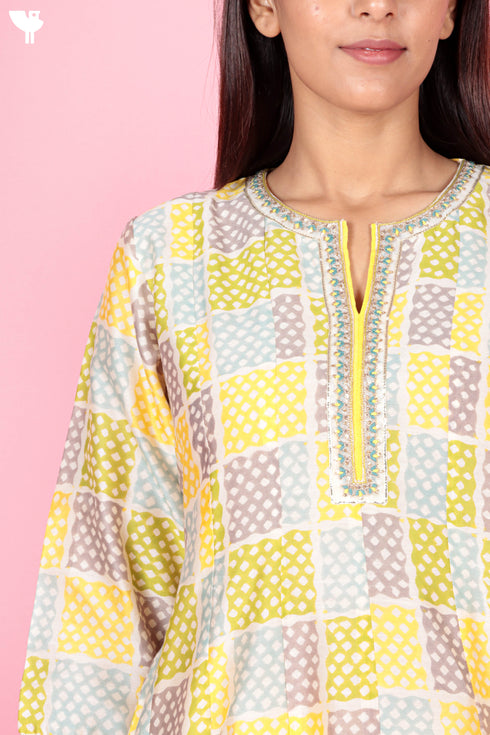 Chanderi Silk Kurta Pant Set With Dupatta Block Print