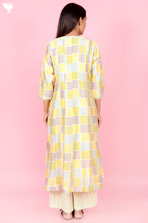 Chanderi Silk Kurta Pant Set With Dupatta Block Print