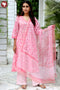 Cotton Kurta Pant Set With Dupatta In Block Print