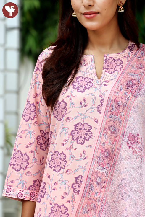Bizzy Lizzy Kurta Pant Set With Kota Dupatta In Block Print
