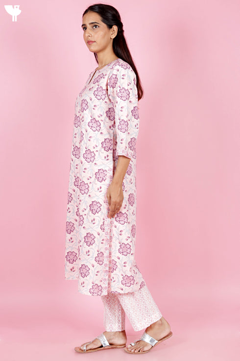 Bizzy Lizzy Kurta Pant Set With Kota Dupatta In Block Print