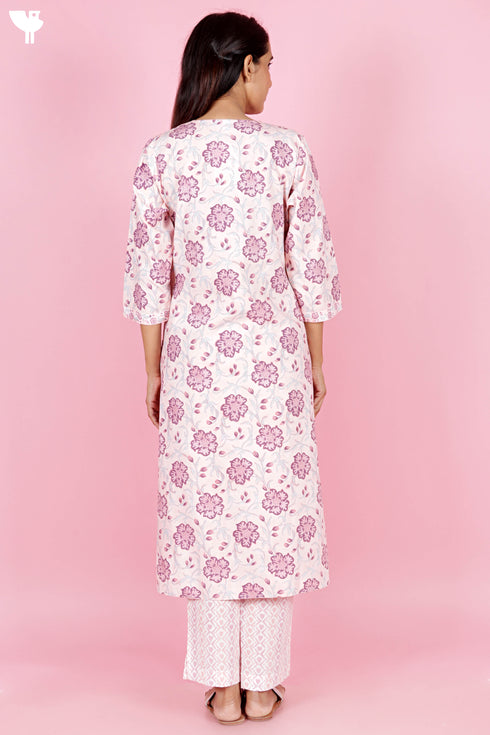 Bizzy Lizzy Kurta Pant Set With Kota Dupatta In Block Print