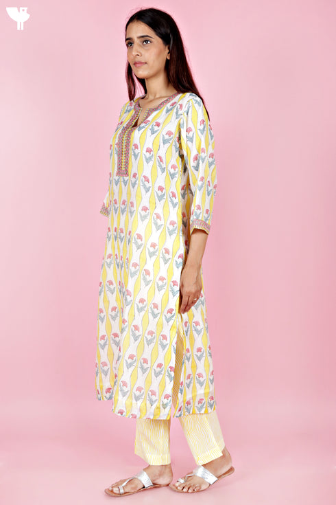 Chanderi Silk Kurta Pant And Dupatta Set In Block Print