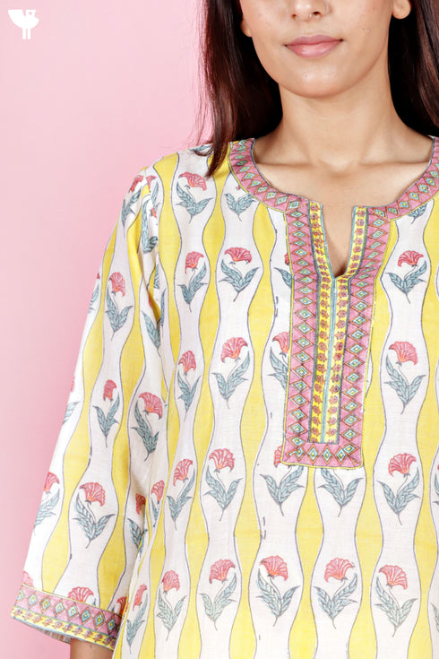 Chanderi Silk Kurta Pant And Dupatta Set In Block Print