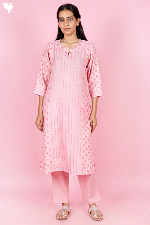 Chanderi Silk Kurta And Set With Dupatta Block Print