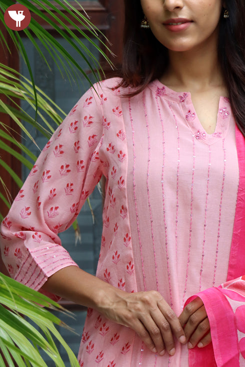 Chanderi Silk Kurta And Set With Dupatta Block Print