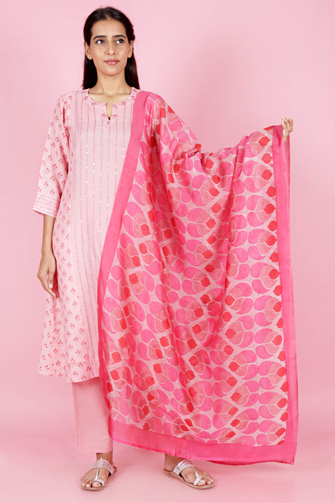Chanderi Silk Kurta And Set With Dupatta Block Print
