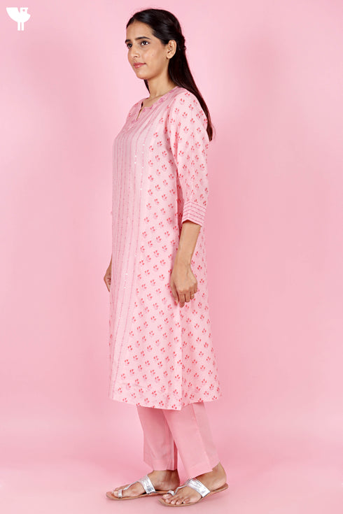 Chanderi Silk Kurta And Set With Dupatta Block Print