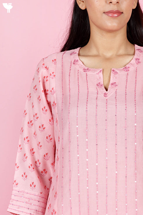 Chanderi Silk Kurta And Set With Dupatta Block Print