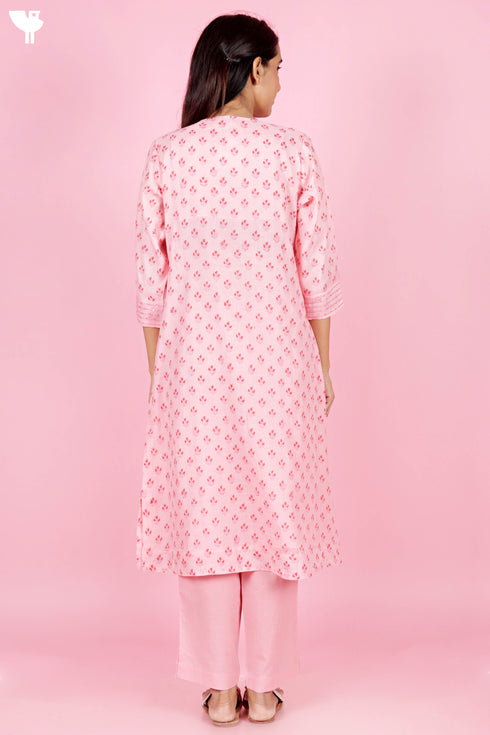 Chanderi Silk Kurta And Set With Dupatta Block Print