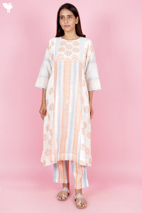 Chanderi Silk Kurta Pant Set With Dupatta Block Print
