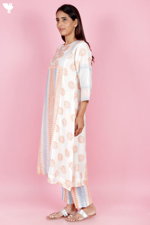 Chanderi Silk Kurta Pant Set With Dupatta Block Print