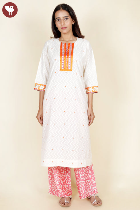 Bengal Cotton Kurta Pant With Dupatta In Gota Patti