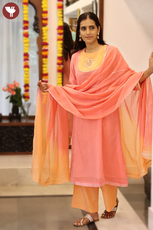 Chanderi Silk Kurta Pant Set With Dupatta Gota Patti