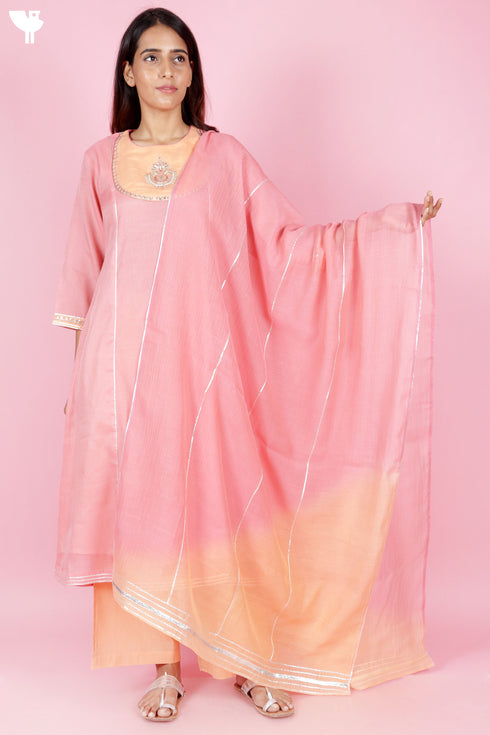 Chanderi Silk Kurta Pant Set With Dupatta Gota Patti