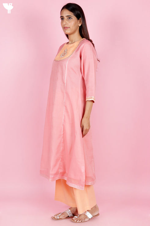 Chanderi Silk Kurta Pant Set With Dupatta Gota Patti