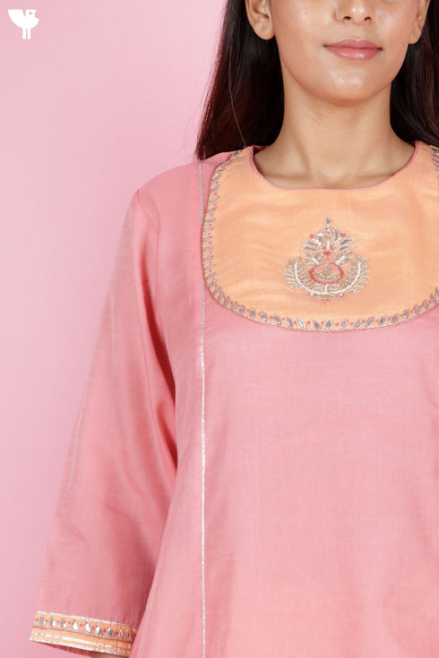 Chanderi Silk Kurta Pant Set With Dupatta Gota Patti