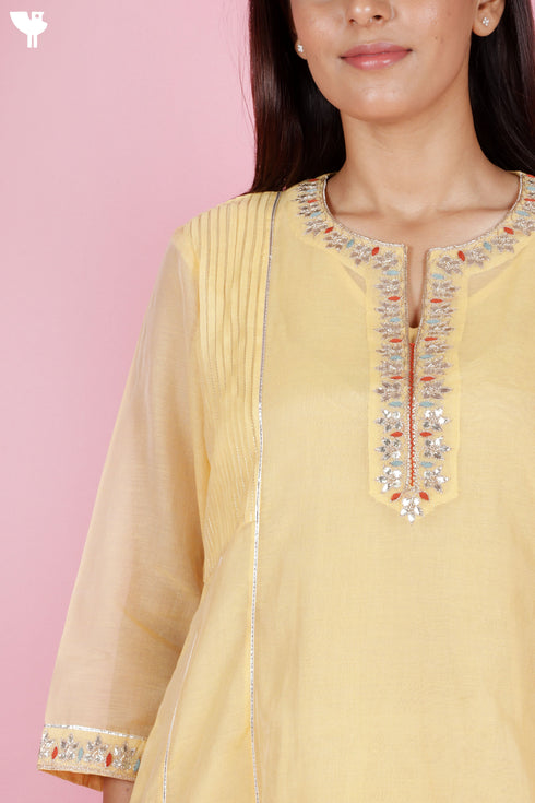 Chanderi Silk Kurta Pant Set With Dupatta Block Print