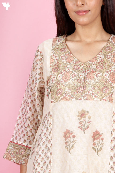 Chanderi Silk Kurta Pant Set With Dupatta Block Print