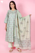 Tussar Cotton Kurta Pant And Dupatta Set In Floral Block Print